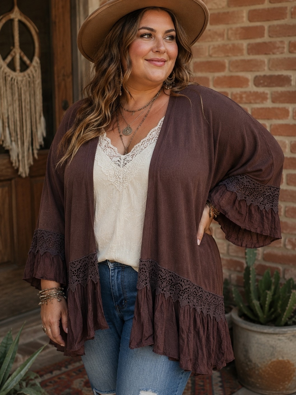 Young Threads Size 3x Lace-Trim Open Cardigan